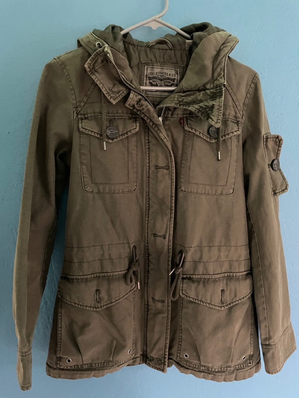 Levi's Olive Utility Hooded Field Jacket. Size XS